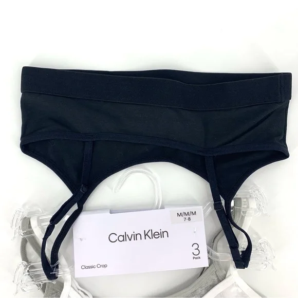 Calvin Klein NWT Girls' Black, Red, White, Grey 3-Pack Classic Crop Bralette, M - Picture 3 of 11
